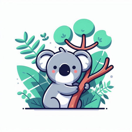 Cute koala bear holding a tree branch. Vector illustration.のイラスト素材