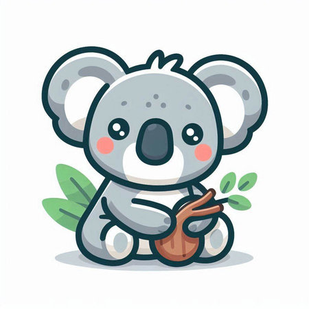 Cute koala sitting and holding coconut. Vector cartoon character illustration.のイラスト素材