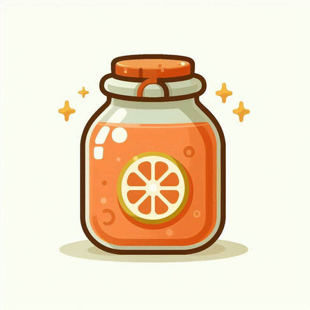 Orange jam in a glass jar. Vector illustration in cartoon style.のイラスト素材