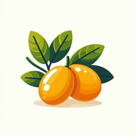 Ripe kumquat fruit with leaves. Vector illustration.のイラスト素材