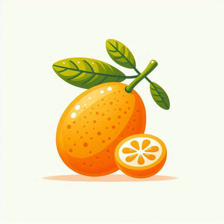 Kumquat fruit with leaves and slices. Vector illustration.のイラスト素材
