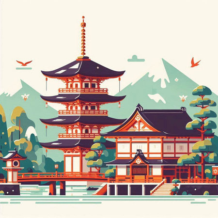 Kinkakuji Temple, Kyoto, Japan. Vector illustration.のイラスト素材