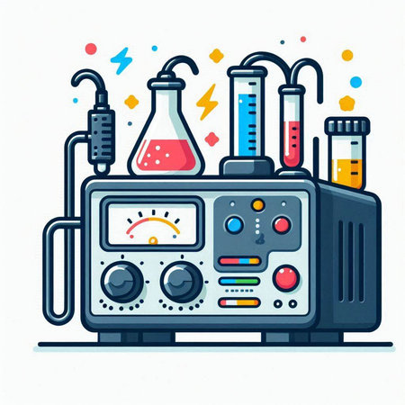 Vector illustration of laboratory equipment with test tubes, flasks, diodes and beakersのイラスト素材