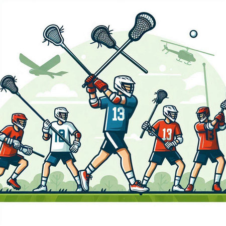 vector illustration of a group of lacrosse players on the field.のイラスト素材