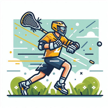 Vector illustration of a young man playing lacrosse in the park.のイラスト素材