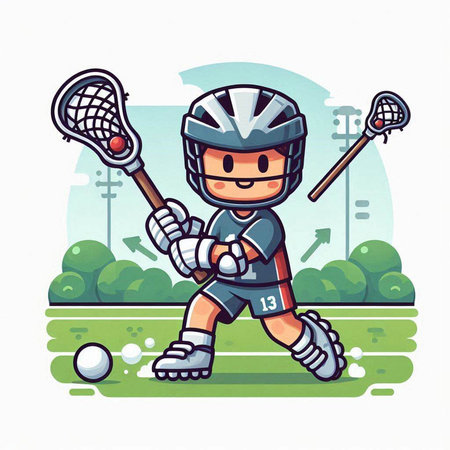 Lacrosse player with a stick and ball. Vector illustration.のイラスト素材