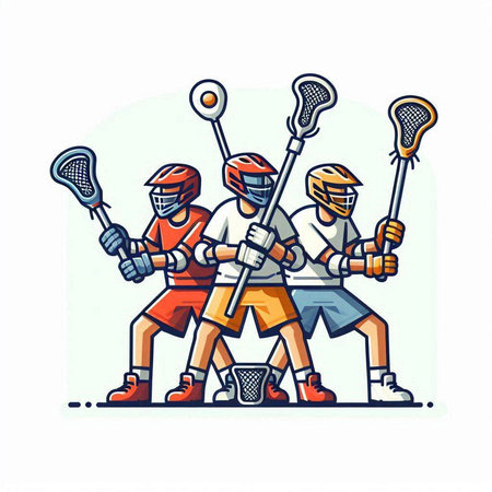 Lacrosse players in action, cartoon vector illustration isolated on white background.のイラスト素材