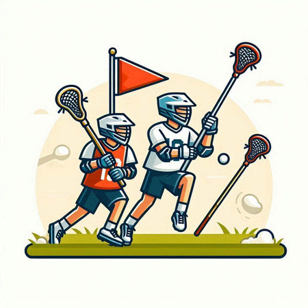 Lacrosse players on the field. Vector illustration in cartoon style.のイラスト素材