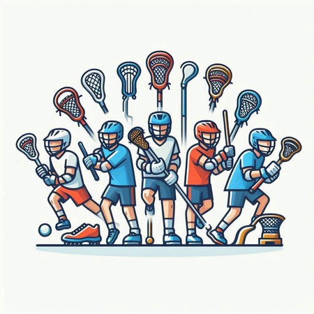 Team of cartoon ice hockey players. Vector illustration on white background.のイラスト素材