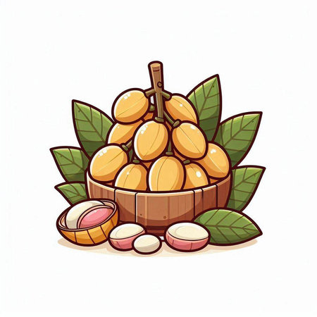 Lansium macrocarpa fruit with leaves vector illustration.のイラスト素材