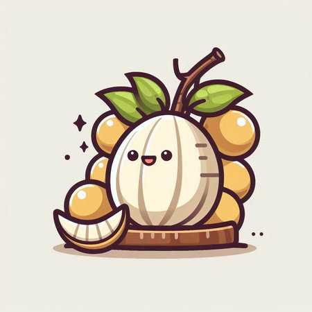 kawaii longan fruit character cartoon vector illustration, fruit character designのイラスト素材