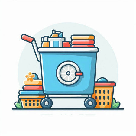Basket with cleaning products. Cleaning service concept. Vector illustrationのイラスト素材