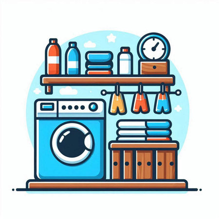 Washing machine. Laundry room. Laundry service concept. Vector illustrationのイラスト素材