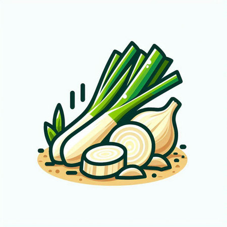 Illustration of fresh onion and leek on white background - vectorのイラスト素材