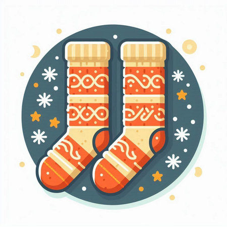 Christmas socks with snowflakes. Vector illustration in flat style.のイラスト素材