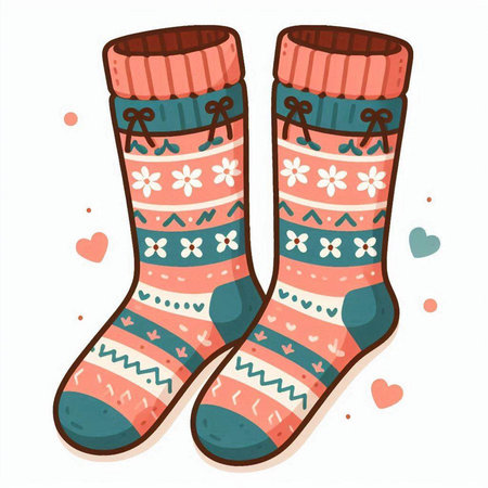 Vector illustration of cute hand drawn winter socks with snowflakes.のイラスト素材