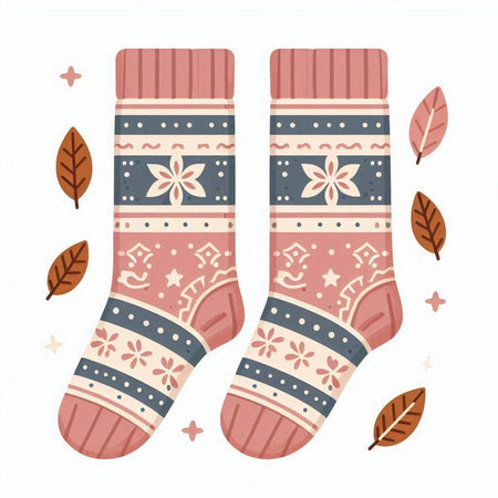 Pair of socks with floral pattern. Hand drawn vector illustration.のイラスト素材