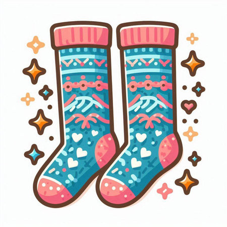 Vector illustration of a pair of Christmas socks with ornaments.のイラスト素材