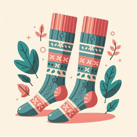 Vector illustration of a pair of socks with a pattern in Scandinavian style.のイラスト素材