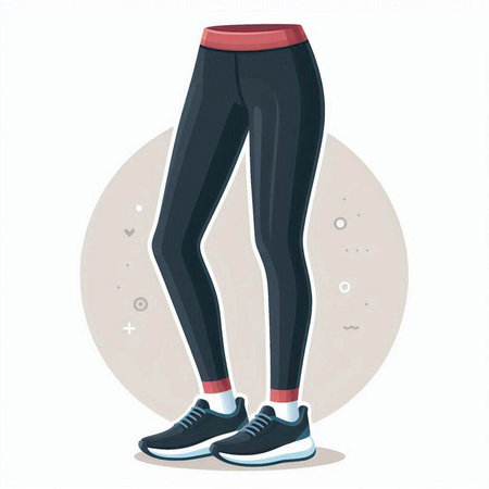 Vector illustration of female legs in black leggings and sneakers.のイラスト素材