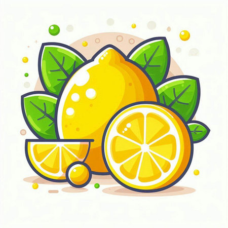 Lemon with leaves. Citrus fruit icon. Vector illustration.のイラスト素材