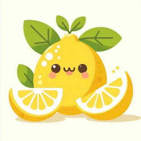 Cute lemon fruit character. Vector illustration isolated on white background.のイラスト素材