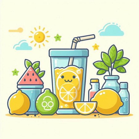 Lemonade in a glass with a straw. Vector illustration.のイラスト素材