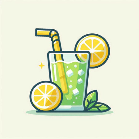 Lemonade in glass with straw and lemon slices. Vector illustration.のイラスト素材