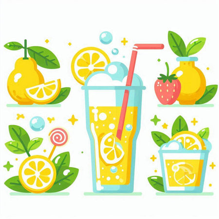 Fruit juice in a glass with lemon and lime. Vector illustration.のイラスト素材
