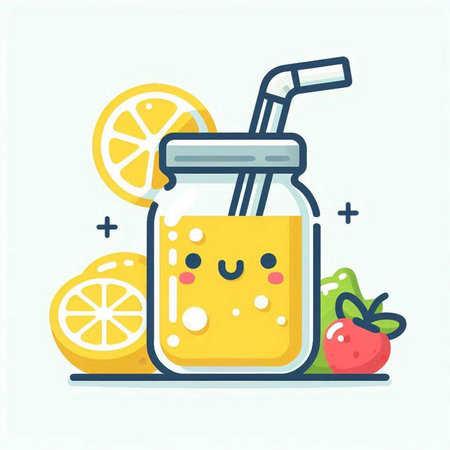Orange smoothie in a jar with a straw. Vector illustration.のイラスト素材