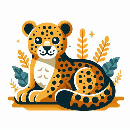 Cute cartoon cheetah sitting in the jungle. Vector illustrationのイラスト素材