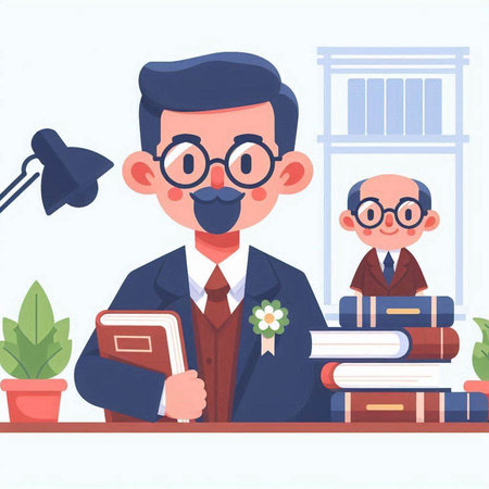 Teacher in a classroom. Vector illustration in a flat style.のイラスト素材