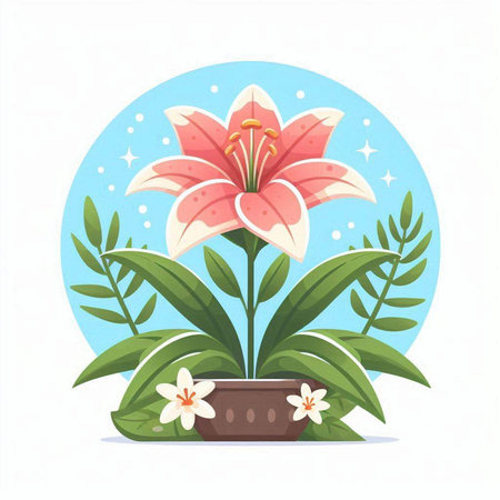 Flowerpot with lily. Vector illustration in cartoon style.のイラスト素材