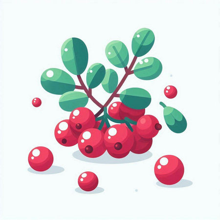 Vector illustration of a branch of lingonberry with red berries.のイラスト素材