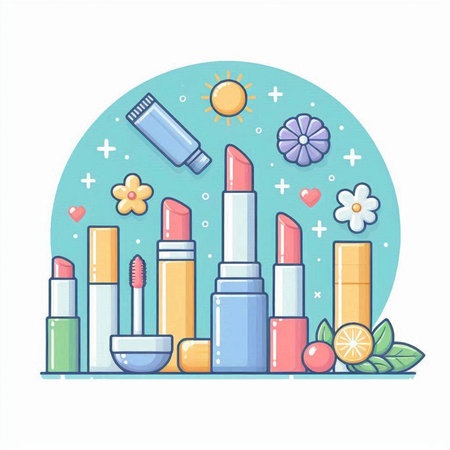 Vector illustration of cosmetics and accessories in flat style. Vector illustration.のイラスト素材