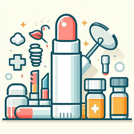 Lipstick and other cosmetic products. Vector illustration in flat styleのイラスト素材