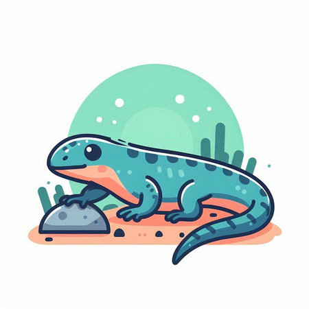 Vector illustration of a lizard in a flat style on a white background.のイラスト素材