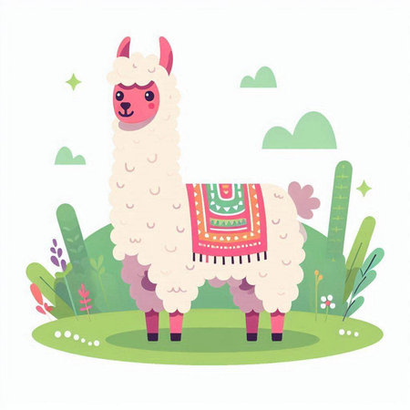 Cute cartoon alpaca. Vector illustration in flat style.のイラスト素材