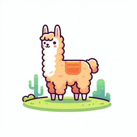 Cute alpaca in the meadow. Vector illustration.のイラスト素材