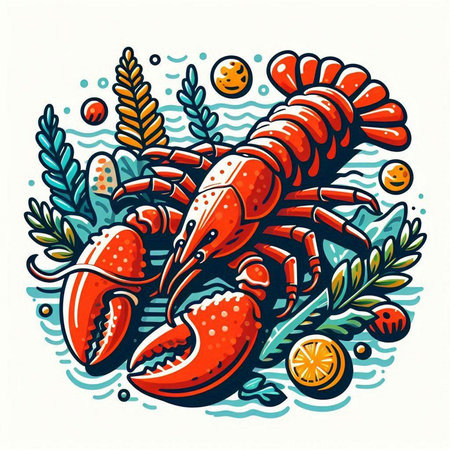 Lobster. Hand drawn vector illustration in doodle style.のイラスト素材
