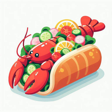 Lobster in hot dog. Vector illustration on white background.のイラスト素材