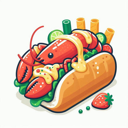 Lobster hot dog on a white background. Vector illustration.のイラスト素材