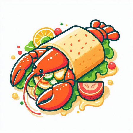 Lobster with salad on a white background. Vector illustration.のイラスト素材
