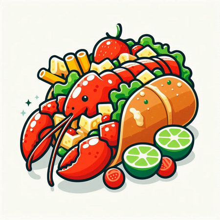 Illustration of a Hot Dog with Vegetables and Fruits.のイラスト素材