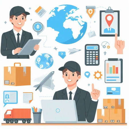 Vector illustration of a businessman in a flat style. Online shopping concept.のイラスト素材