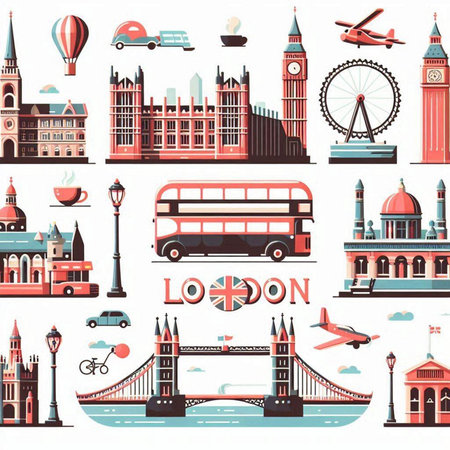 Travel to London. Set of famous world landmarks. Vector illustration.のイラスト素材