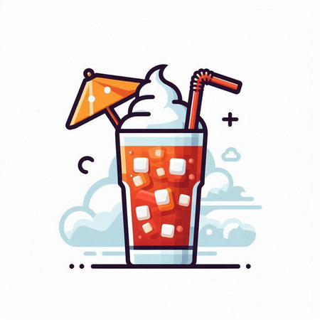 Cocktail with ice cubes and straw. Vector flat illustration.のイラスト素材