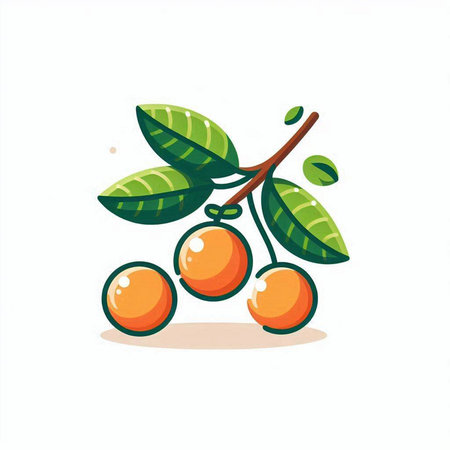 Cherry tree branch with fruits. Vector illustration isolated on white background.のイラスト素材