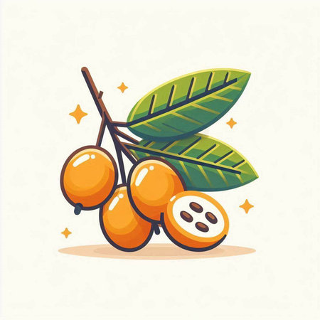 Fresh ripe loquat fruit isolated on white background. Vector illustration.のイラスト素材