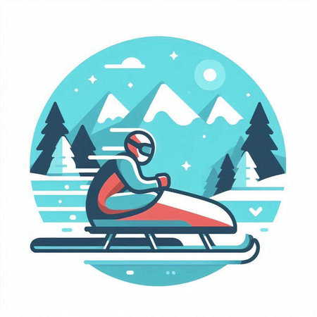 Snowmobiling. Winter sport. Vector illustration in flat style.のイラスト素材